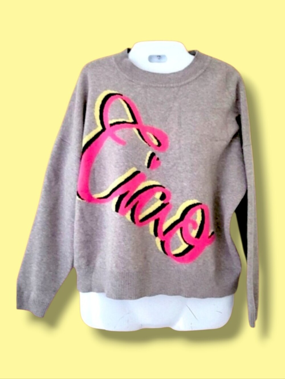 Philosophy | Cute Gray 'Ciao' Graphic Pullover Sweater